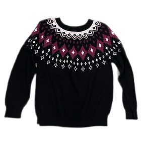 Modcloth Sweater, Crew Neck Long Sleeve Ski Pattern Popover Sweater Size XL